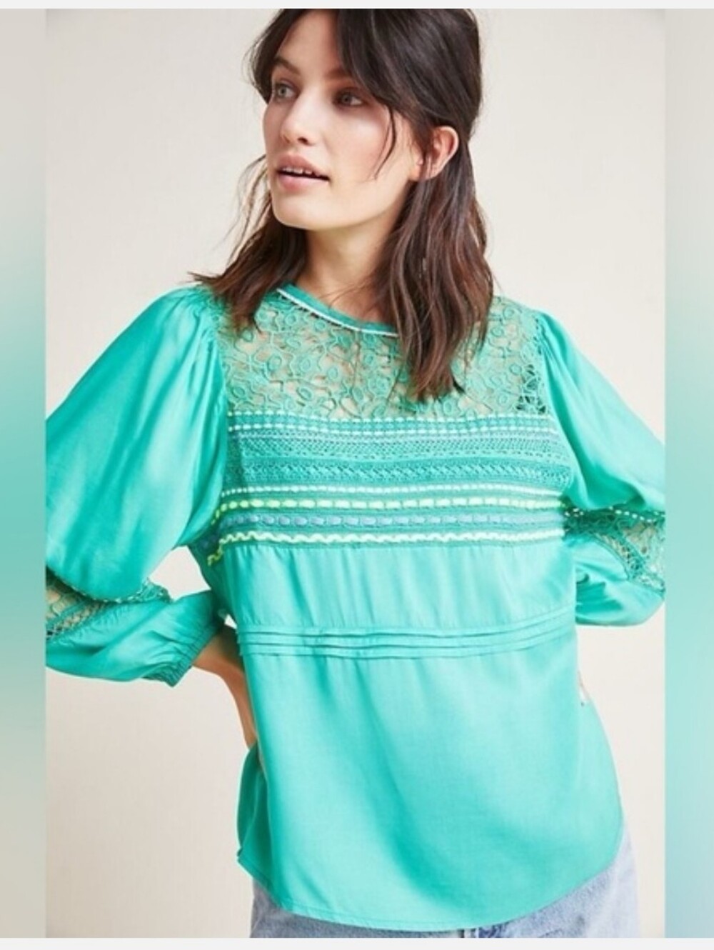 Anthropologie Blank London Teal Embroidered Top - Picture 1 of 7